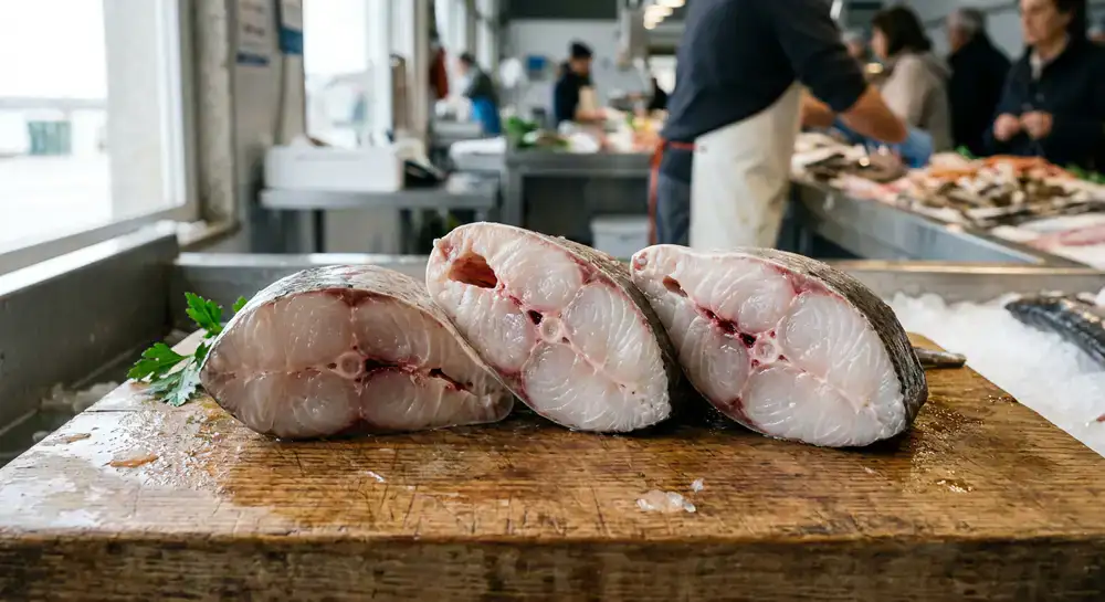 Ruedas gruesas de pescado fresco